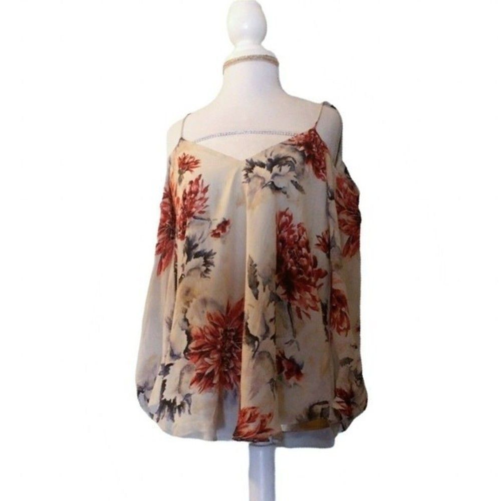 Haute Hippie Women's Floral 100% Silk 3/4 Sleeve Cold shoulder Blouse TopSz XS